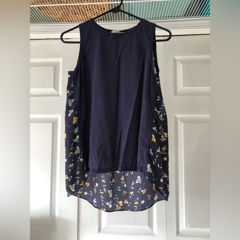 LOFT Navy Floral Tank Top- Size S